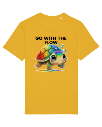 Broasca testoasa pictata in acuarela cu mesajul  Go with the Flow Spectra Yellow