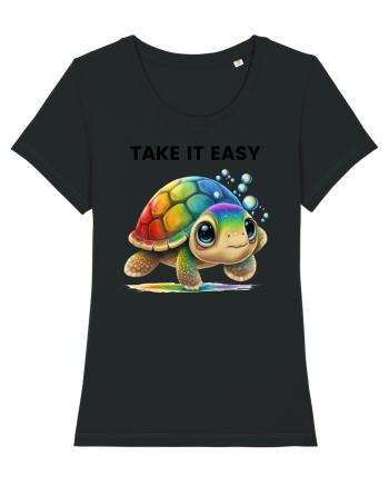 Broasca testoasa pictata in acuarela cu mesajul  Take it Easy Black