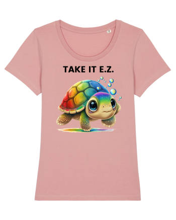 Broasca testoasa pictata in acuarela cu mesajul  Take it E.Z. Canyon Pink
