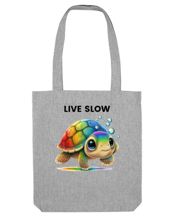 Broasca testoasa pictata in acuarela cu mesajul Live Slow Heather Grey