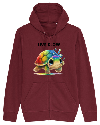 Broasca testoasa pictata in acuarela cu mesajul Live Slow Burgundy