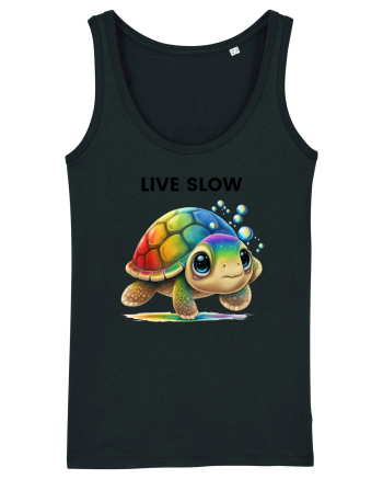 Broasca testoasa pictata in acuarela cu mesajul Live Slow Black