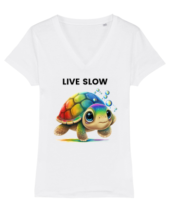 Broasca testoasa pictata in acuarela cu mesajul Live Slow White