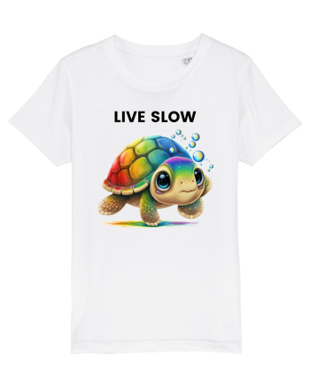 Broasca testoasa pictata in acuarela cu mesajul Live Slow White