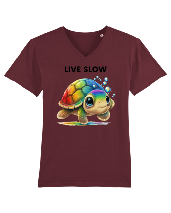 Broasca testoasa pictata in acuarela cu mesajul Live Slow Burgundy
