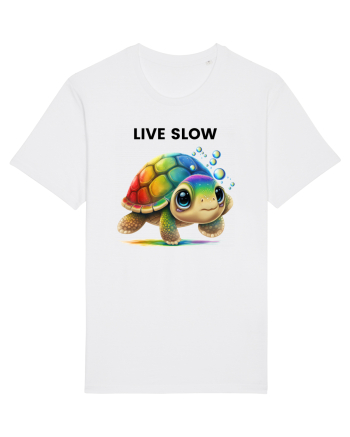 Broasca testoasa pictata in acuarela cu mesajul Live Slow White