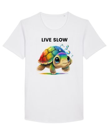 Broasca testoasa pictata in acuarela cu mesajul Live Slow White