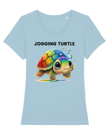 Broasca testoasa pictata in acuarela cu mesajul Jogging Turtle Sky Blue