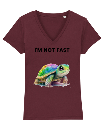 Broasca testoasa pictata in acuarela cu mesajul   I'm not fast Burgundy