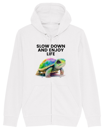 Broasca testoasa pictata in acuarela cu mesajul  Slow Down and Enjoy Life White