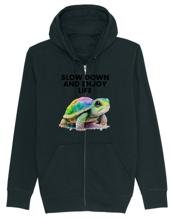 Broasca testoasa pictata in acuarela cu mesajul  Slow Down and Enjoy Life Black
