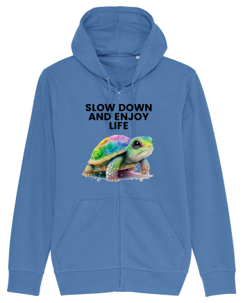 Broasca testoasa pictata in acuarela cu mesajul  Slow Down and Enjoy Life Bright Blue