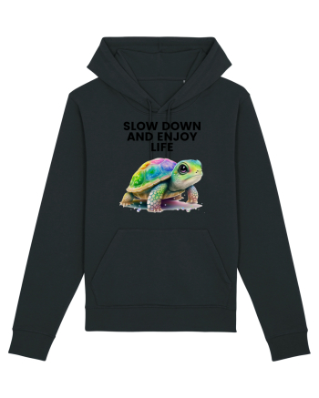 Broasca testoasa pictata in acuarela cu mesajul  Slow Down and Enjoy Life Black