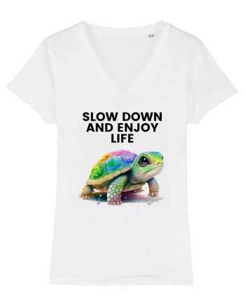 Broasca testoasa pictata in acuarela cu mesajul  Slow Down and Enjoy Life White
