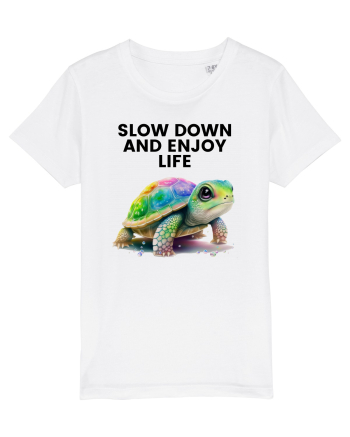 Broasca testoasa pictata in acuarela cu mesajul  Slow Down and Enjoy Life White