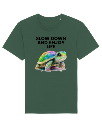 Broasca testoasa pictata in acuarela cu mesajul  Slow Down and Enjoy Life Bottle Green