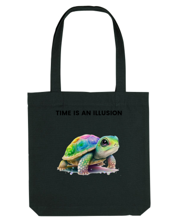 Broasca testoasa pictata in acuarela cu mesajul  Time is an Illusion Black