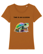 Broasca testoasa pictata in acuarela cu mesajul  Time is an Illusion Tricou mânecă scurtă guler larg fitted Damă Expresser