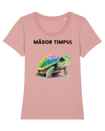 Broasca testoasa pictata in acuarela cu mesajul  Masor Timpul Tricou mânecă scurtă guler larg fitted Damă Expresser