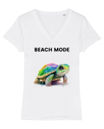 Broasca testoasa pictata in acuarela cu mesajul  Beach Mode Tricou mânecă scurtă guler V Damă Evoker