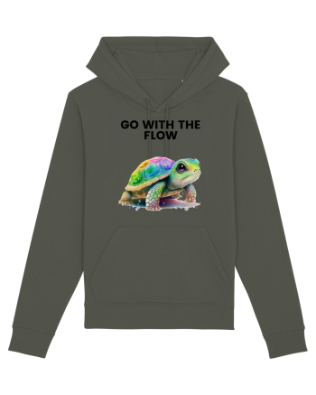 Broasca testoasa pictata in acuarela cu mesajul  Go with the Flow Khaki