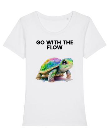 Broasca testoasa pictata in acuarela cu mesajul  Go with the Flow White