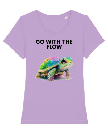 Broasca testoasa pictata in acuarela cu mesajul  Go with the Flow Lavender Dawn