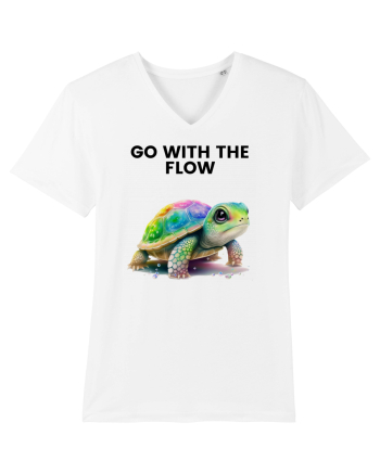 Broasca testoasa pictata in acuarela cu mesajul  Go with the Flow White