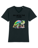 Broasca testoasa pictata in acuarela cu mesajul  Go with the Flow Tricou mânecă scurtă guler V Bărbat Presenter