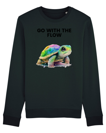 Broasca testoasa pictata in acuarela cu mesajul  Go with the Flow Black