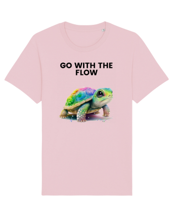 Broasca testoasa pictata in acuarela cu mesajul  Go with the Flow Cotton Pink