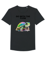 Broasca testoasa pictata in acuarela cu mesajul  Go with the Flow Tricou mânecă scurtă guler larg Bărbat Skater