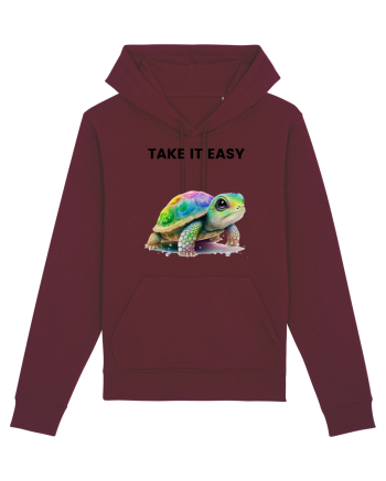 Broasca testoasa pictata in acuarela cu mesajul  Take it Easy Burgundy