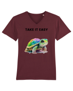Broasca testoasa pictata in acuarela cu mesajul  Take it Easy Tricou mânecă scurtă guler V Bărbat Presenter