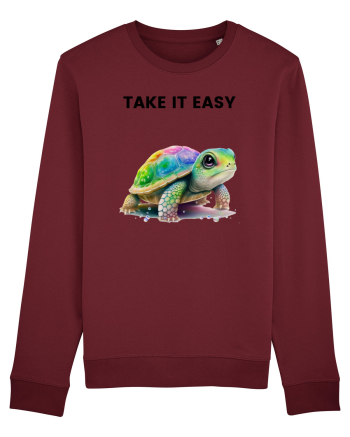 Broasca testoasa pictata in acuarela cu mesajul  Take it Easy Burgundy