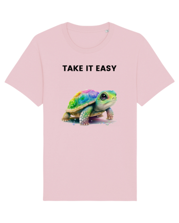 Broasca testoasa pictata in acuarela cu mesajul  Take it Easy Cotton Pink