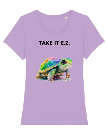 Broasca testoasa pictata in acuarela cu mesajul  Take it E.Z. Lavender Dawn