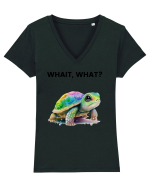 Broasca testoasa pictata in acuarela cu mesajul Wait, What? Tricou mânecă scurtă guler V Damă Evoker