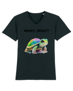 Broasca testoasa pictata in acuarela cu mesajul Wait, What? Tricou mânecă scurtă guler V Bărbat Presenter