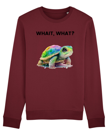 Broasca testoasa pictata in acuarela cu mesajul Wait, What? Burgundy