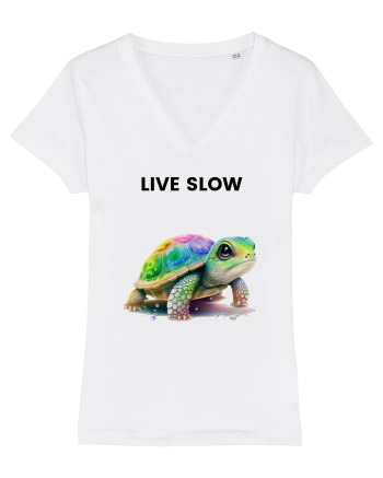 Broasca testoasa pictata in acuarela cu mesajul Live Slow White