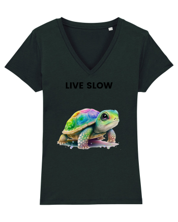 Broasca testoasa pictata in acuarela cu mesajul Live Slow Black
