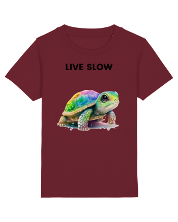 Broasca testoasa pictata in acuarela cu mesajul Live Slow Burgundy
