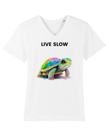 Broasca testoasa pictata in acuarela cu mesajul Live Slow White