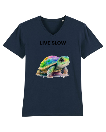 Broasca testoasa pictata in acuarela cu mesajul Live Slow French Navy