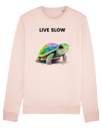 Broasca testoasa pictata in acuarela cu mesajul Live Slow Candy Pink
