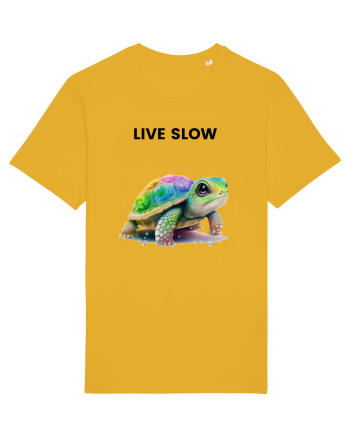 Broasca testoasa pictata in acuarela cu mesajul Live Slow Spectra Yellow