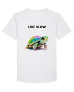 Broasca testoasa pictata in acuarela cu mesajul Live Slow Tricou mânecă scurtă guler larg Bărbat Skater