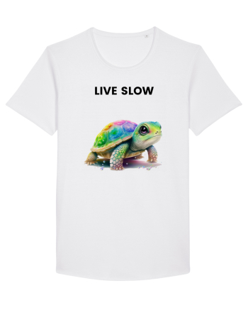 Broasca testoasa pictata in acuarela cu mesajul Live Slow White