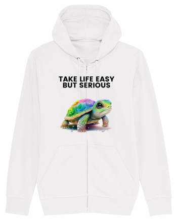 Broasca testoasa pictata in acuarela cu mesajul Take Life Easy but Serious White